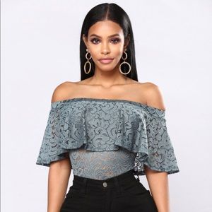 Lace off shoulder bodysuit